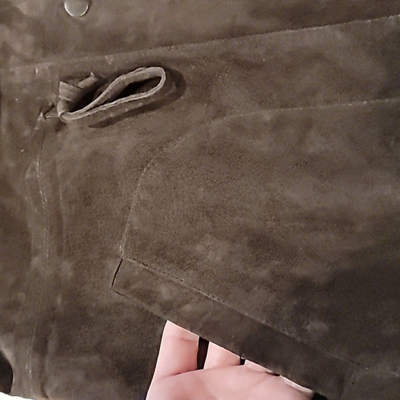 Liz Claiborne jacket suede brown M snap closure lined drawstring waist bohemian - Picture 13 of 15